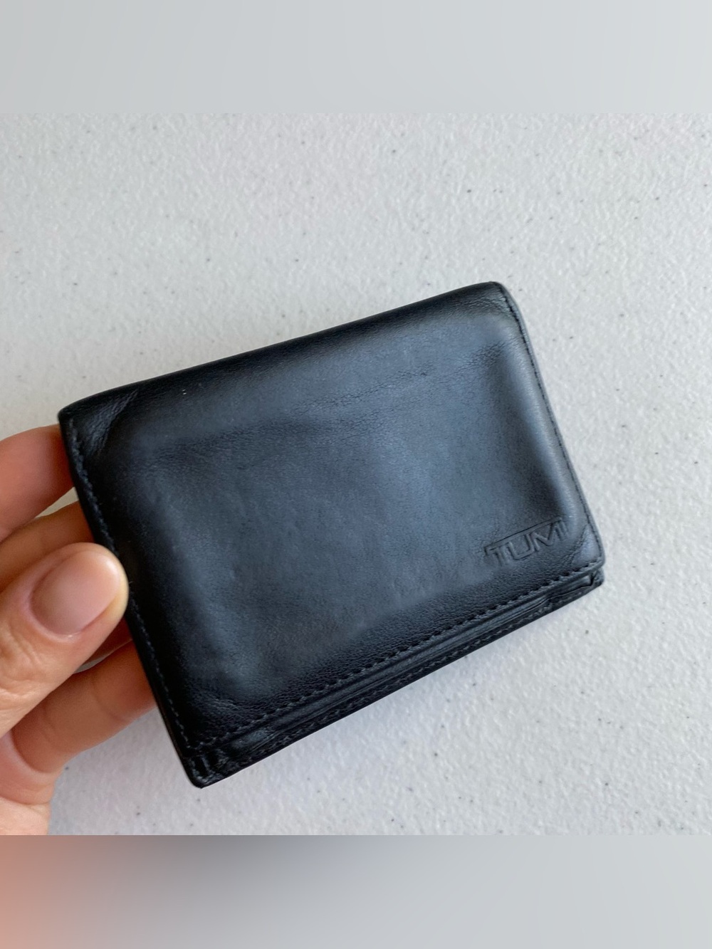 Tumi Black Genuine Leather Card Slit Small Square Wallet